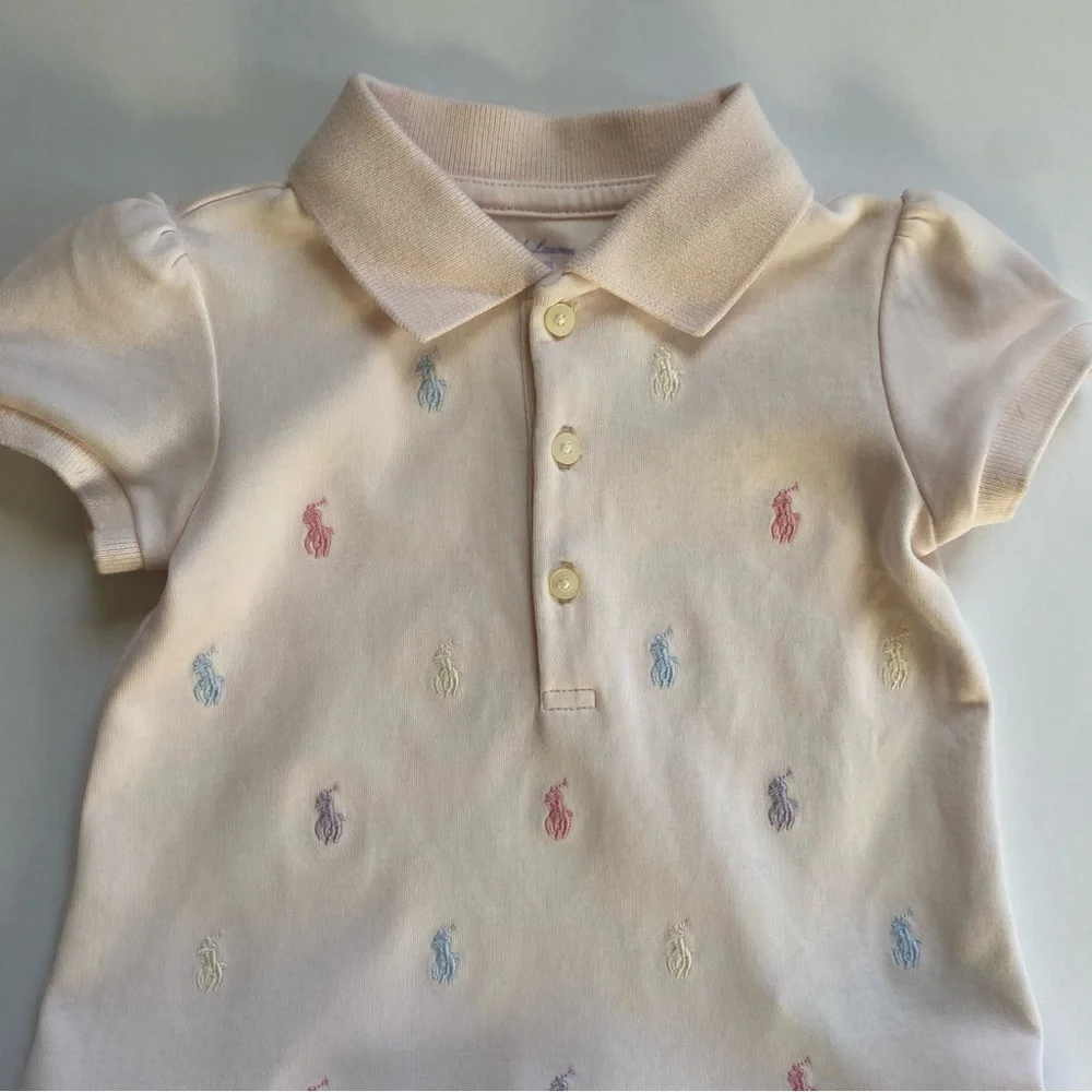 Polo Ralph Lauren Dress 9 Months Pink Polo Ponies Ruffle Hem EUC Pastel Baby